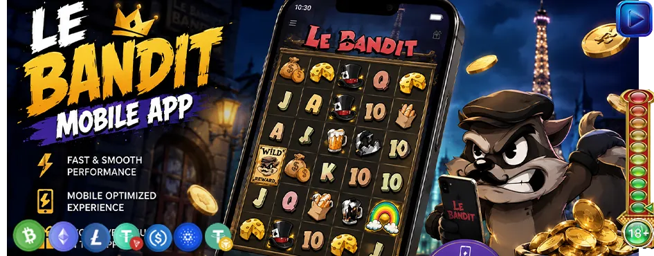 Mobil uyumlu Le Bandit slot oyun ekranı